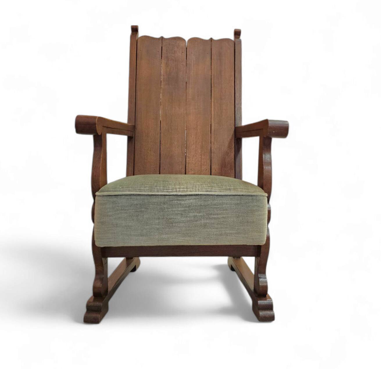 Oak arm chair 1930s  Height 110 Depth 70 Width 75 Seat height 46 cm