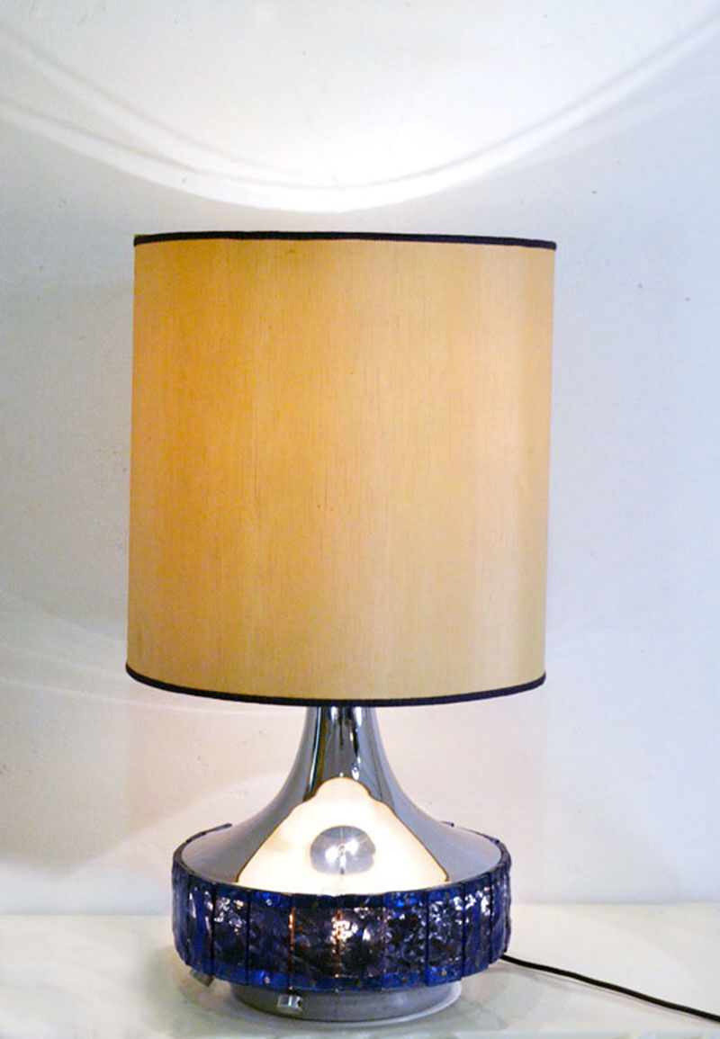 Large Italian Table Lamp with Hammered Glasses, 1970s