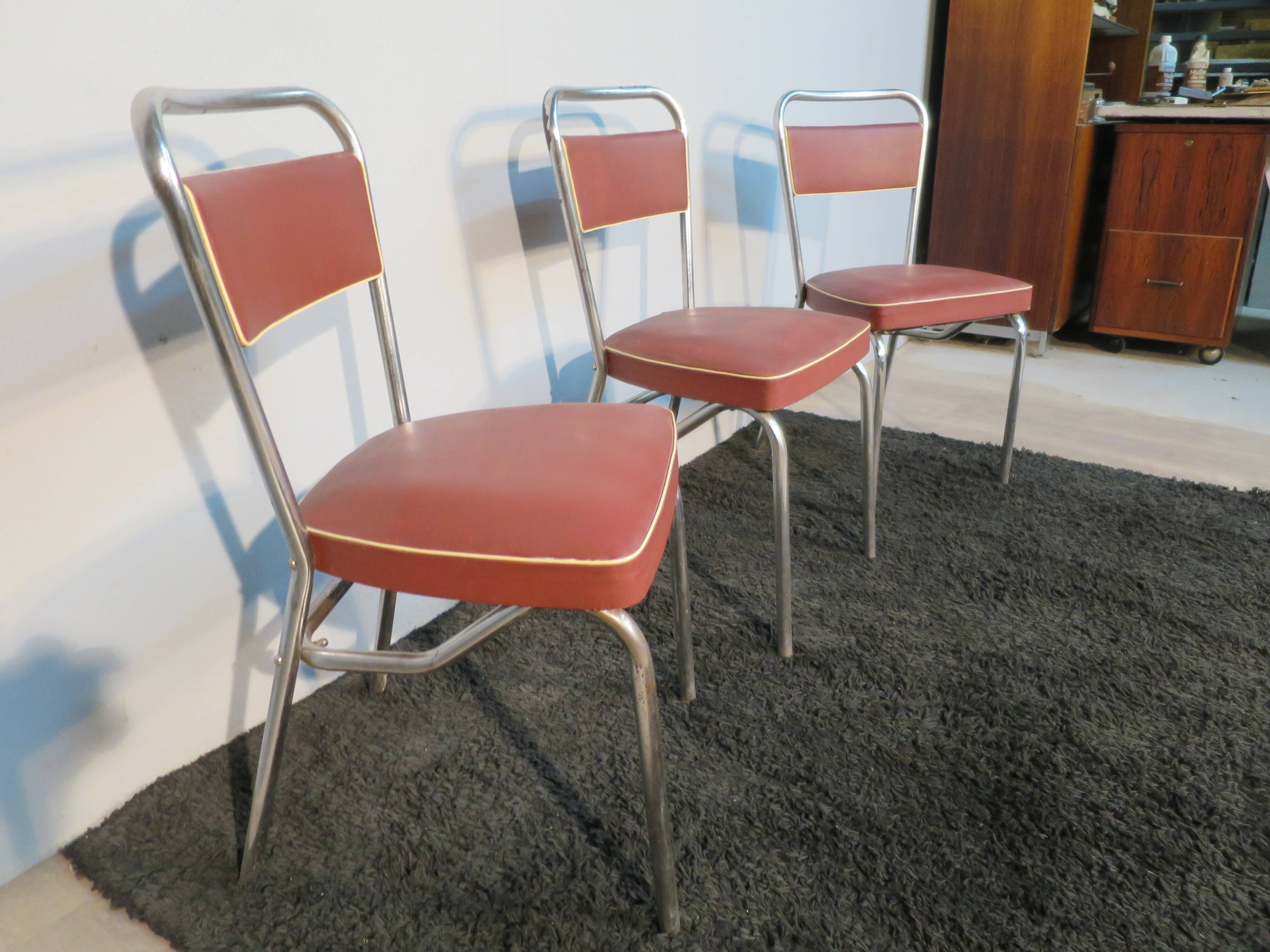 set of 3 burgundy skai industrial chairs