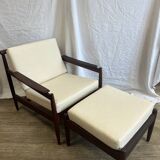 Fauteuils scandinave en teck massif avec ottoman 1960