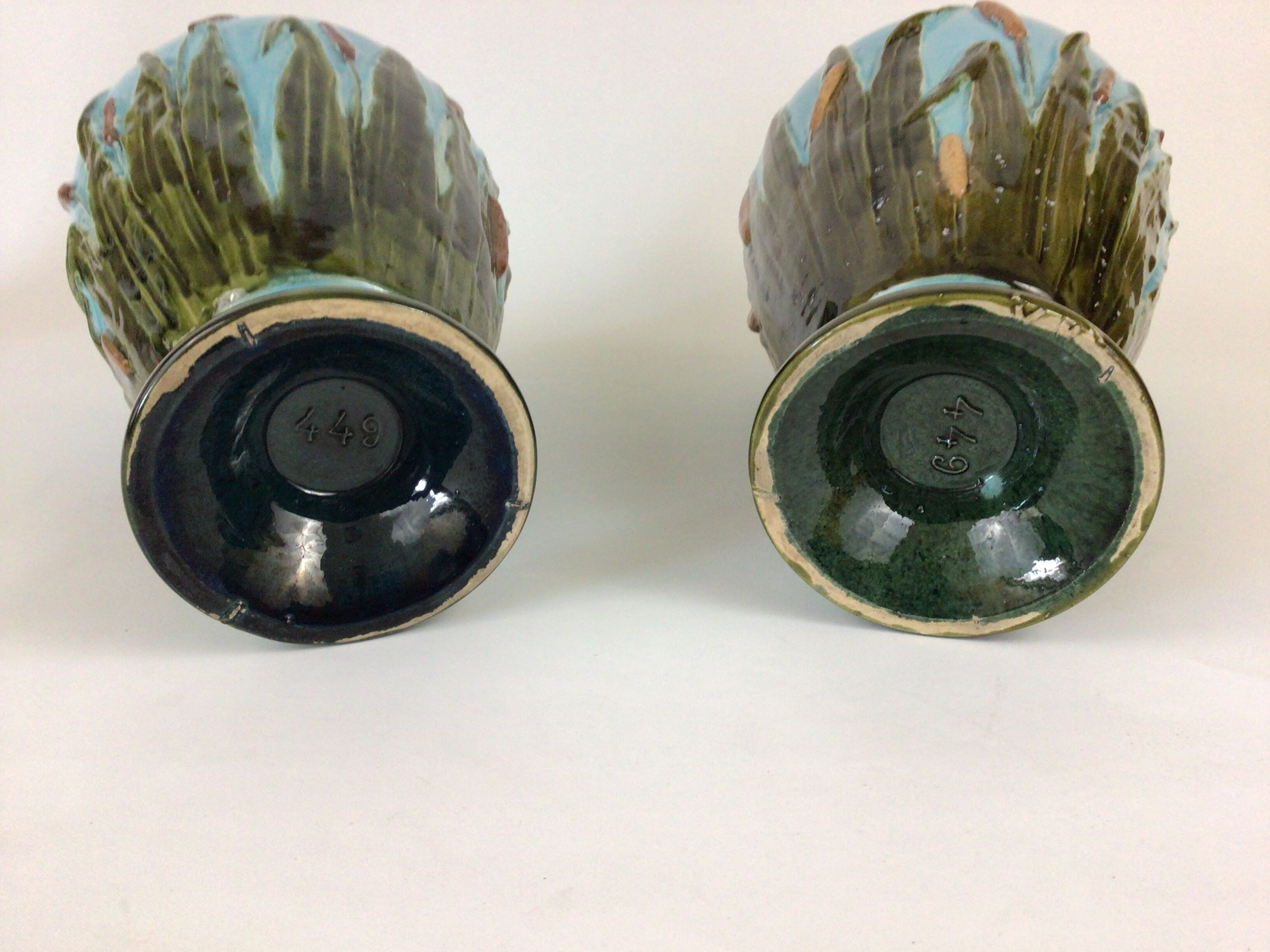 Pair of enamelled ceramic vases Barbotine Art Nouveau