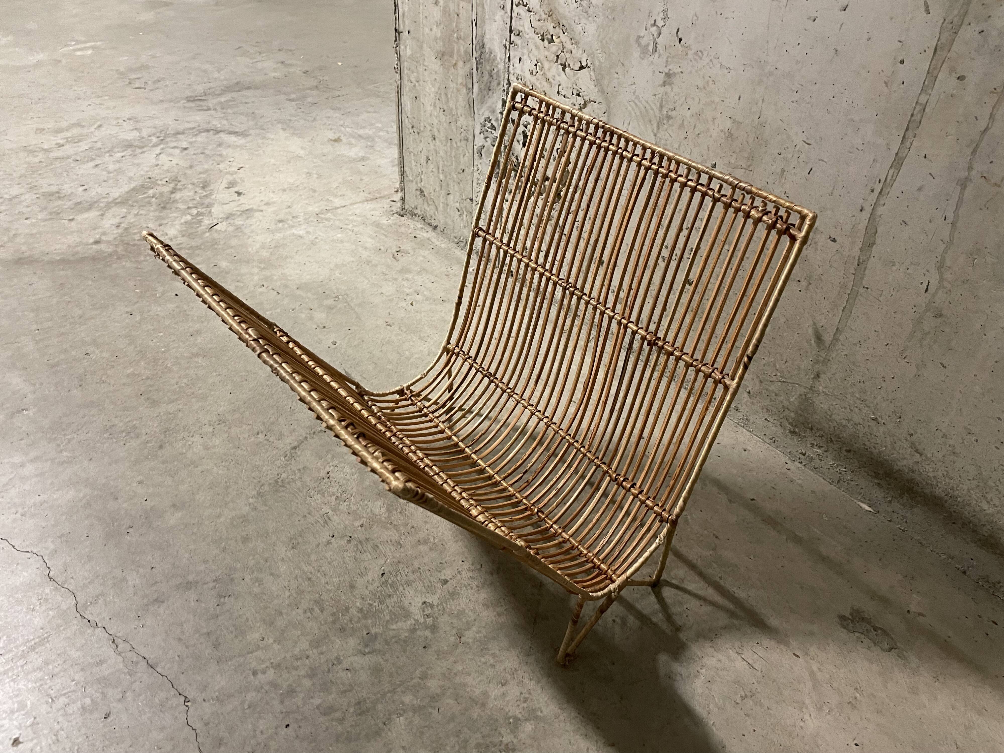 Rattan magazine rack from the 60s