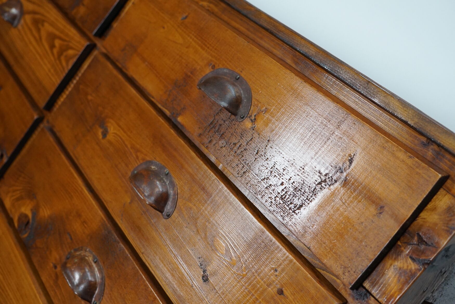 Dutch pine industrial apothecary cabinet, 1950s