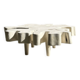 Very large whitewashed mango coffee table with an organic top D:140cm