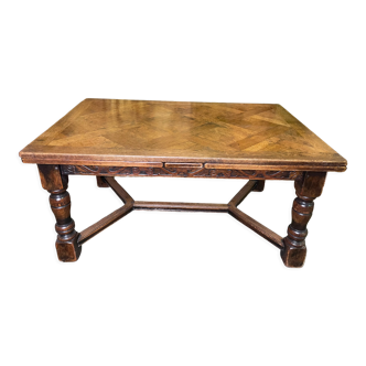 Louis XIII style farmhouse table with integrated extensions