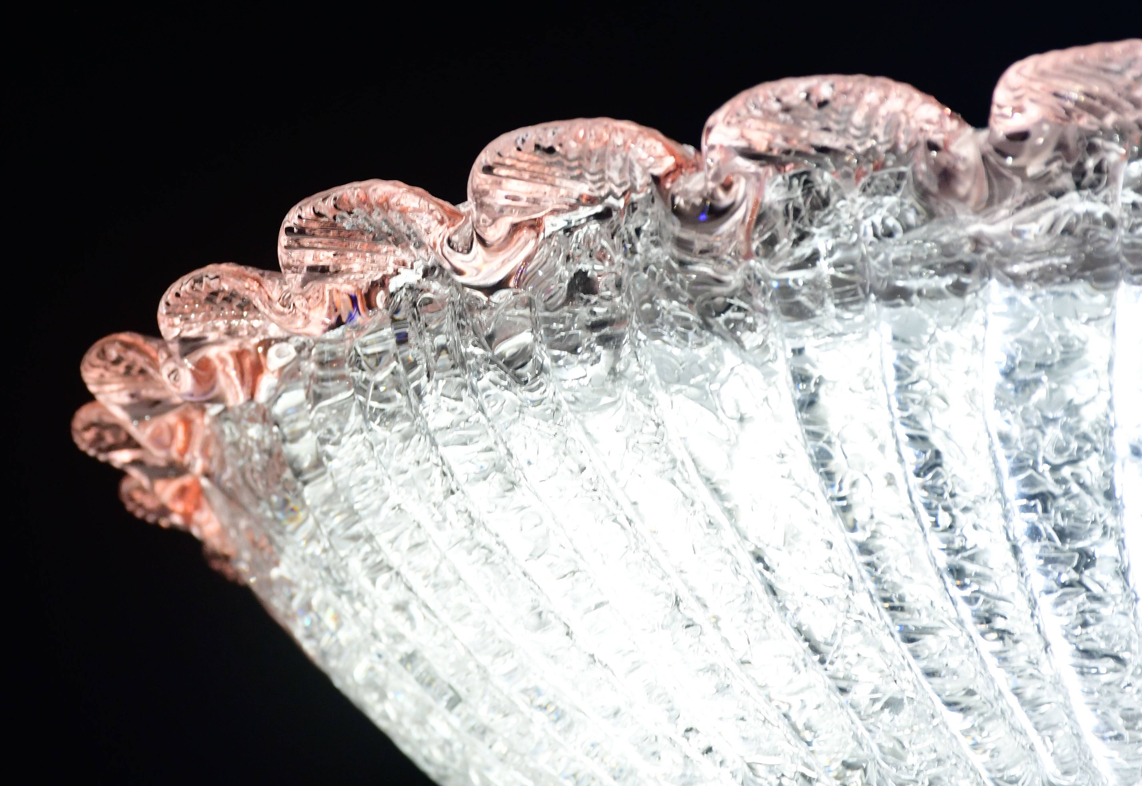 Precious Italian pink Murano glass ceiling fixture, Murano, 1970