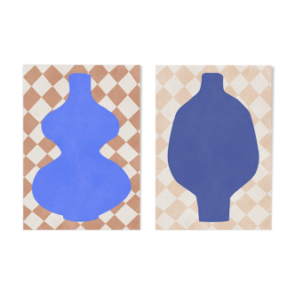2 art prints with vases