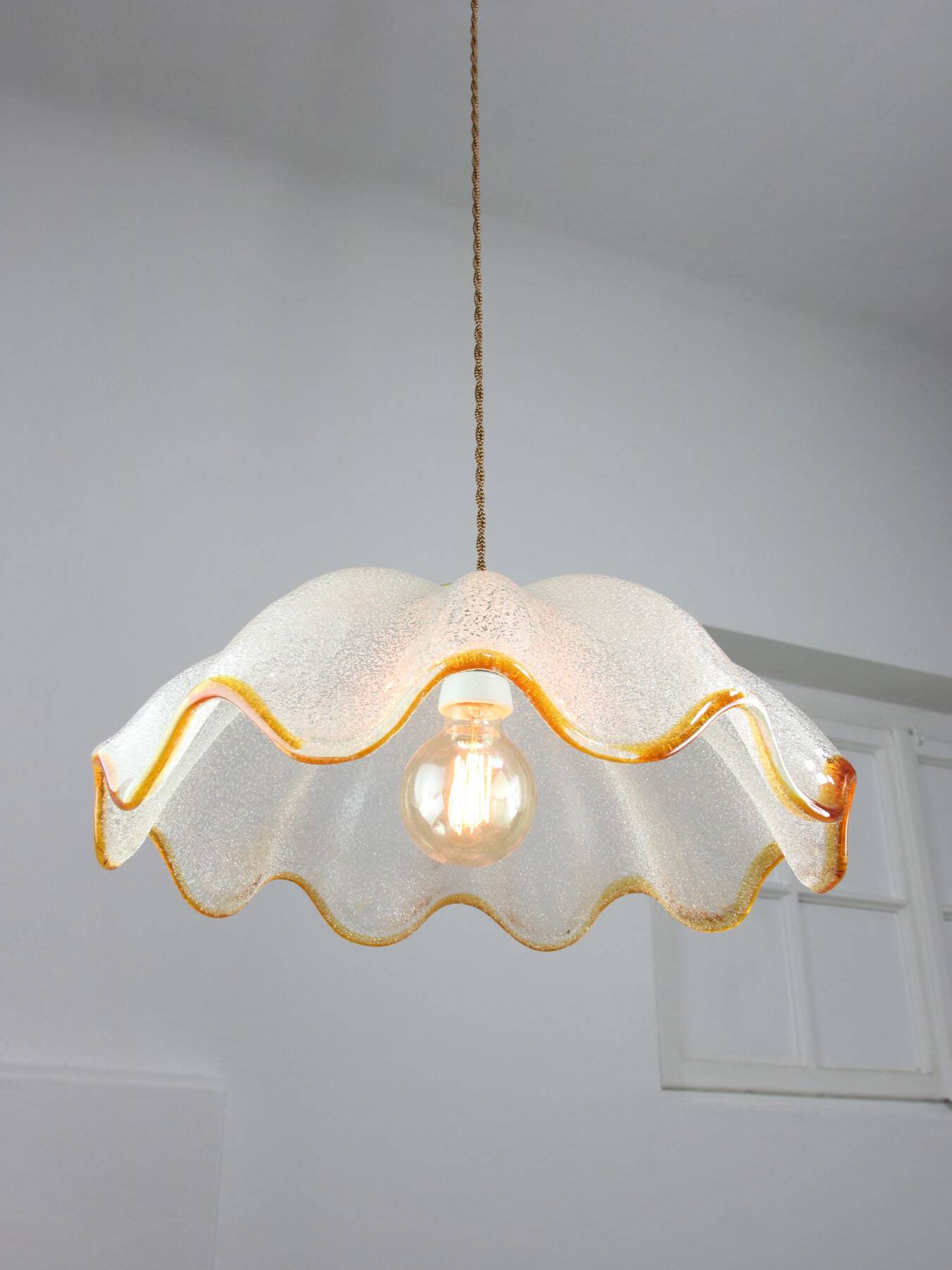 Mid-Century Italian Murano Glass and Brass Pendant Lamp