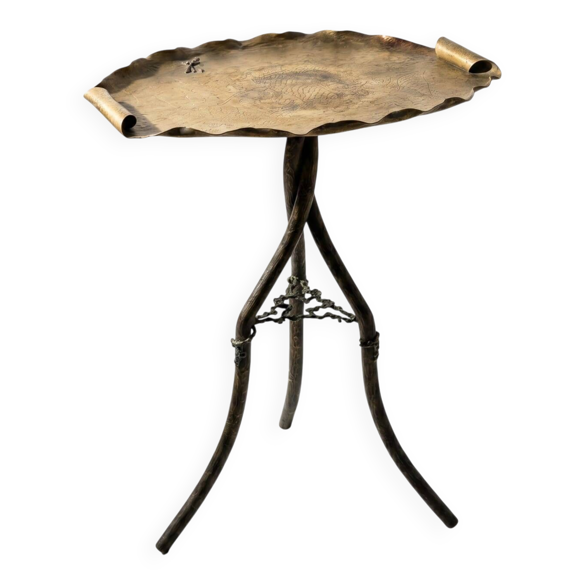 Japanese Art Nouveau bronze and brass table with dragonfly, 1920s
