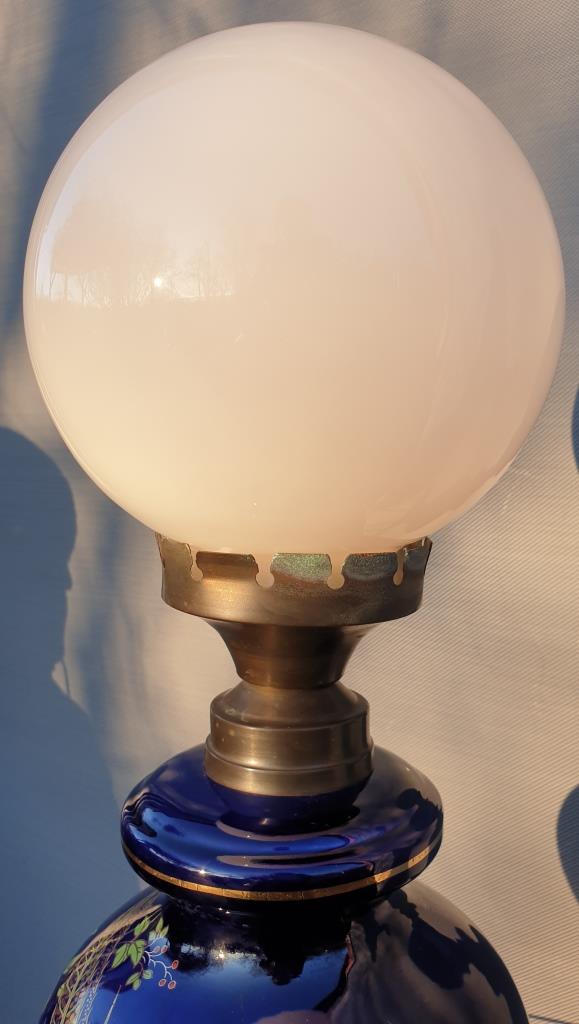 Ceramic lamp birds lyres on midnight blue background Napoleon III