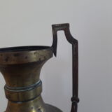 Brass amphora vase - copper art deco style on pedestal with floral pattern handles