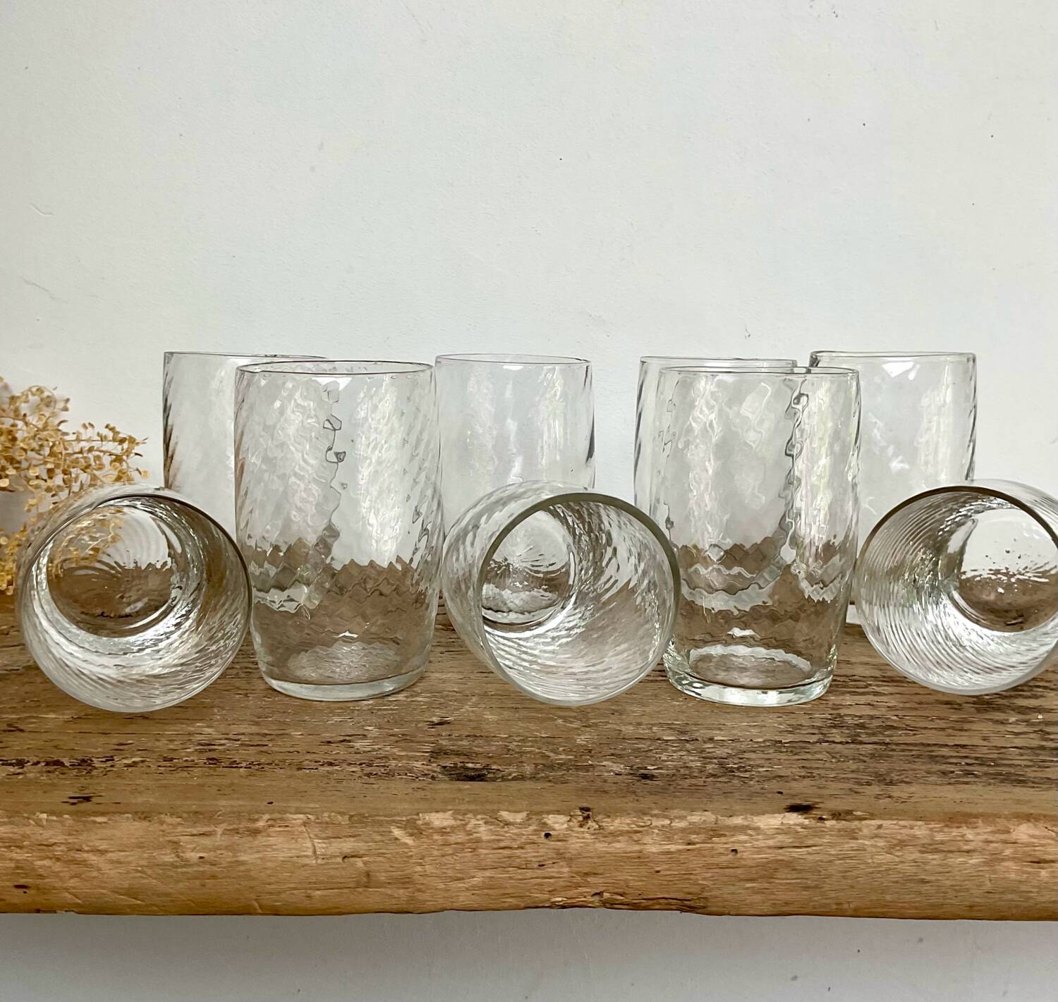9 small vintage twisted glasses