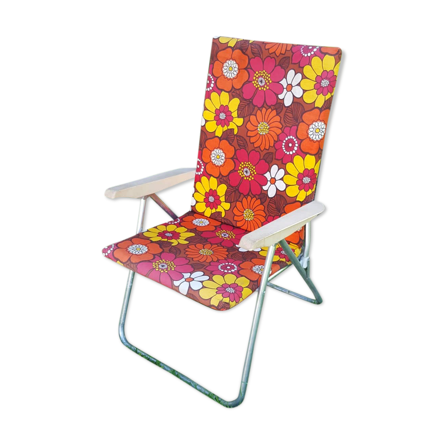 Chaise longue pliante vintage 70 "flower power" kettler Selency
