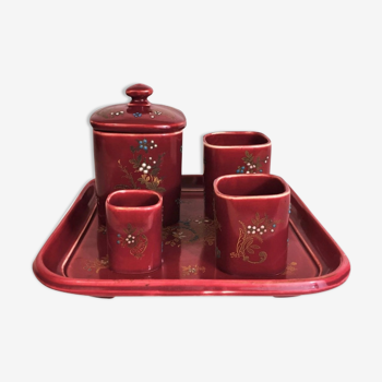 Tray and pots, in red earthenware, circa 1870