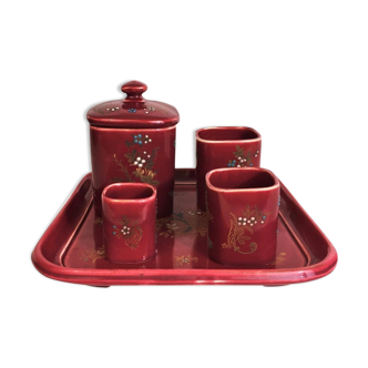 Tray and pots, in red earthenware, circa 1870