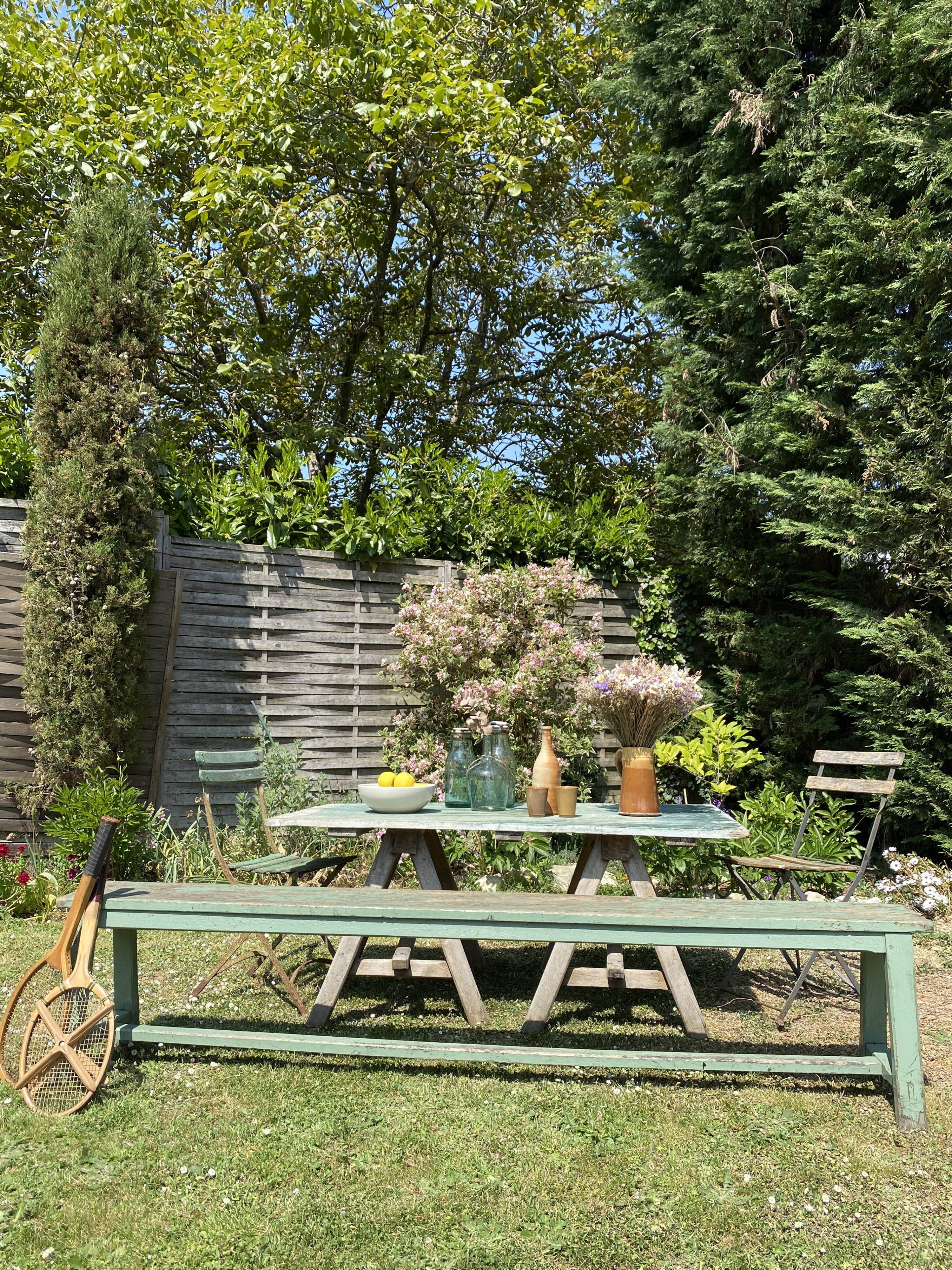 Old solid wood farmhouse bench
