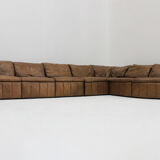 Vintage brown leather modular sofa from Laauser, set of 7