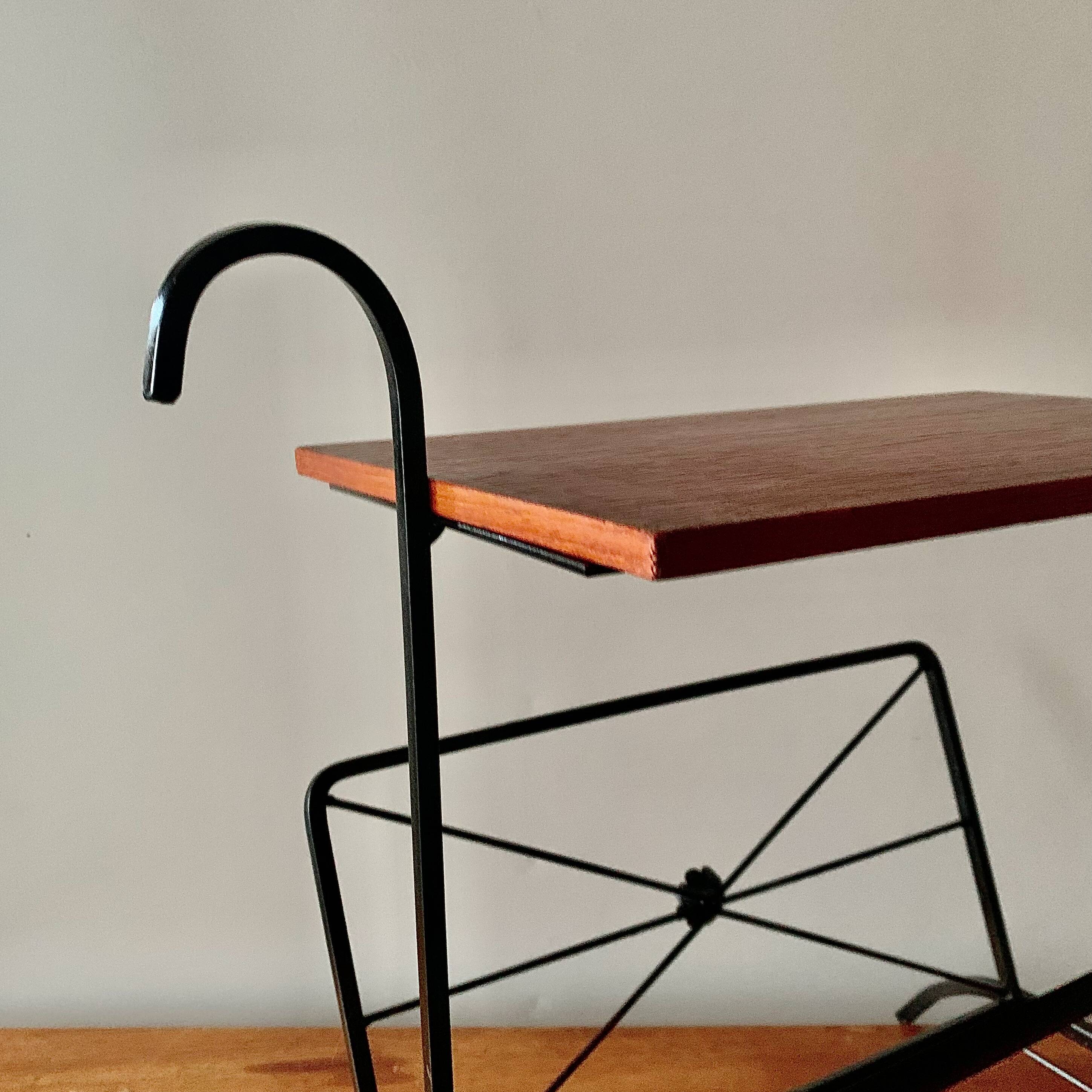 Vintage magazine rack and harness in wood and wrought iron