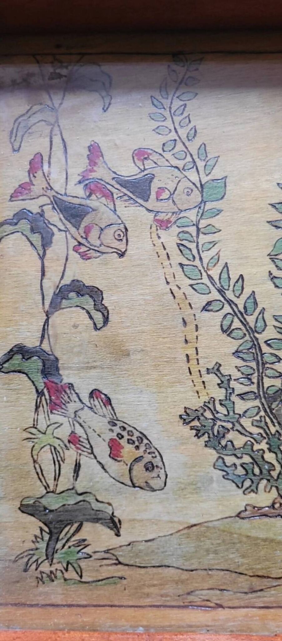 Engraved and painted plateau, Japonisme style 1900 - 1930