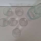 Ribbed whiskey glasses and decanter