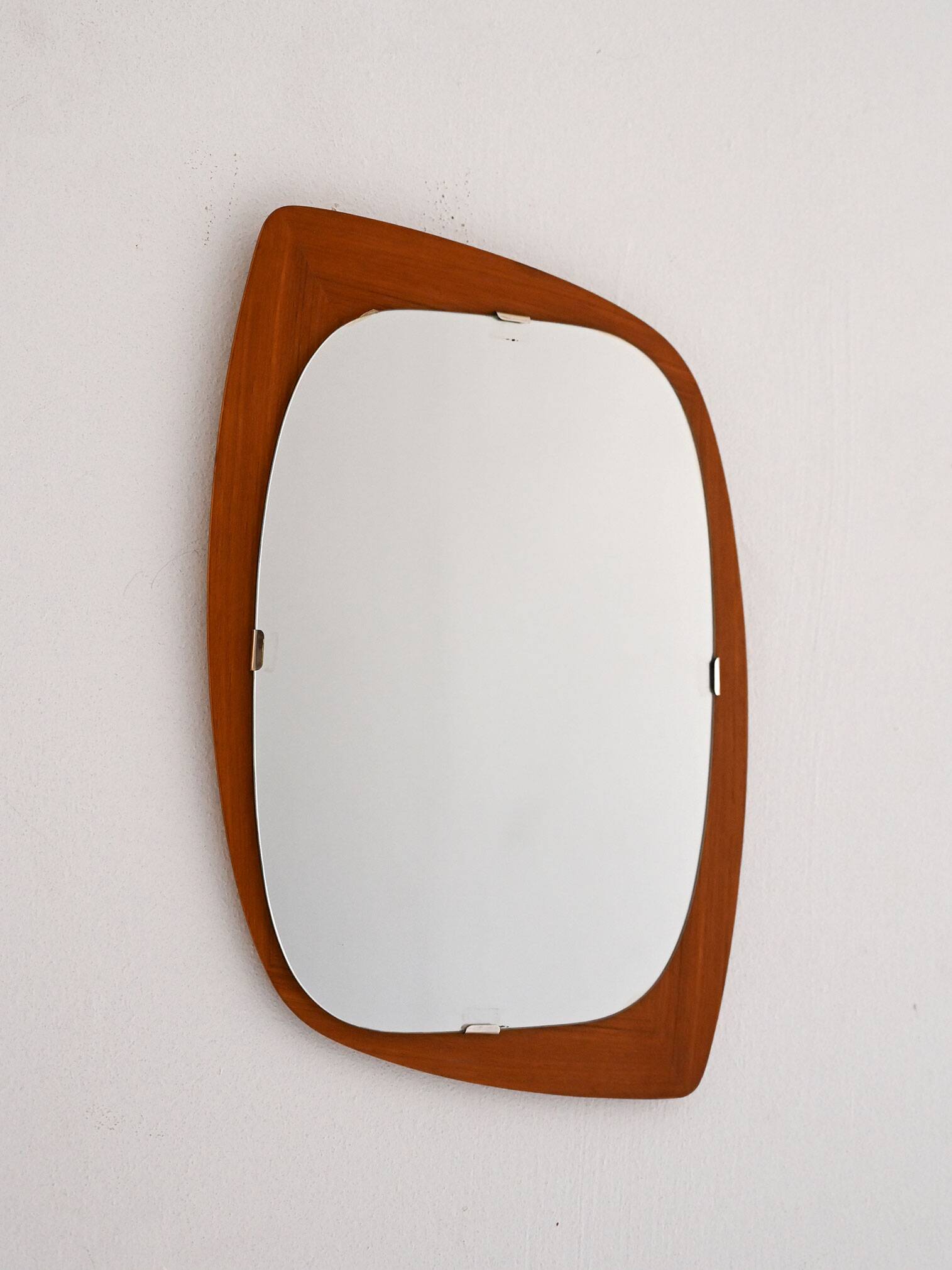 1960s Scandinavian vintage free-form teak mirror