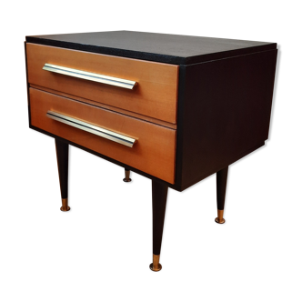 Bedside 2 drawers feet compas vintage 70s