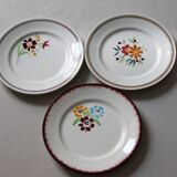 3 dessert plates earthenware Salins France hand-painted
