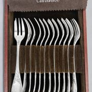 Christofle box of twelve Marly cake forks, silver-plated metal