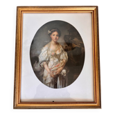 Framed antique print of the broken jug of J.B Greuze
