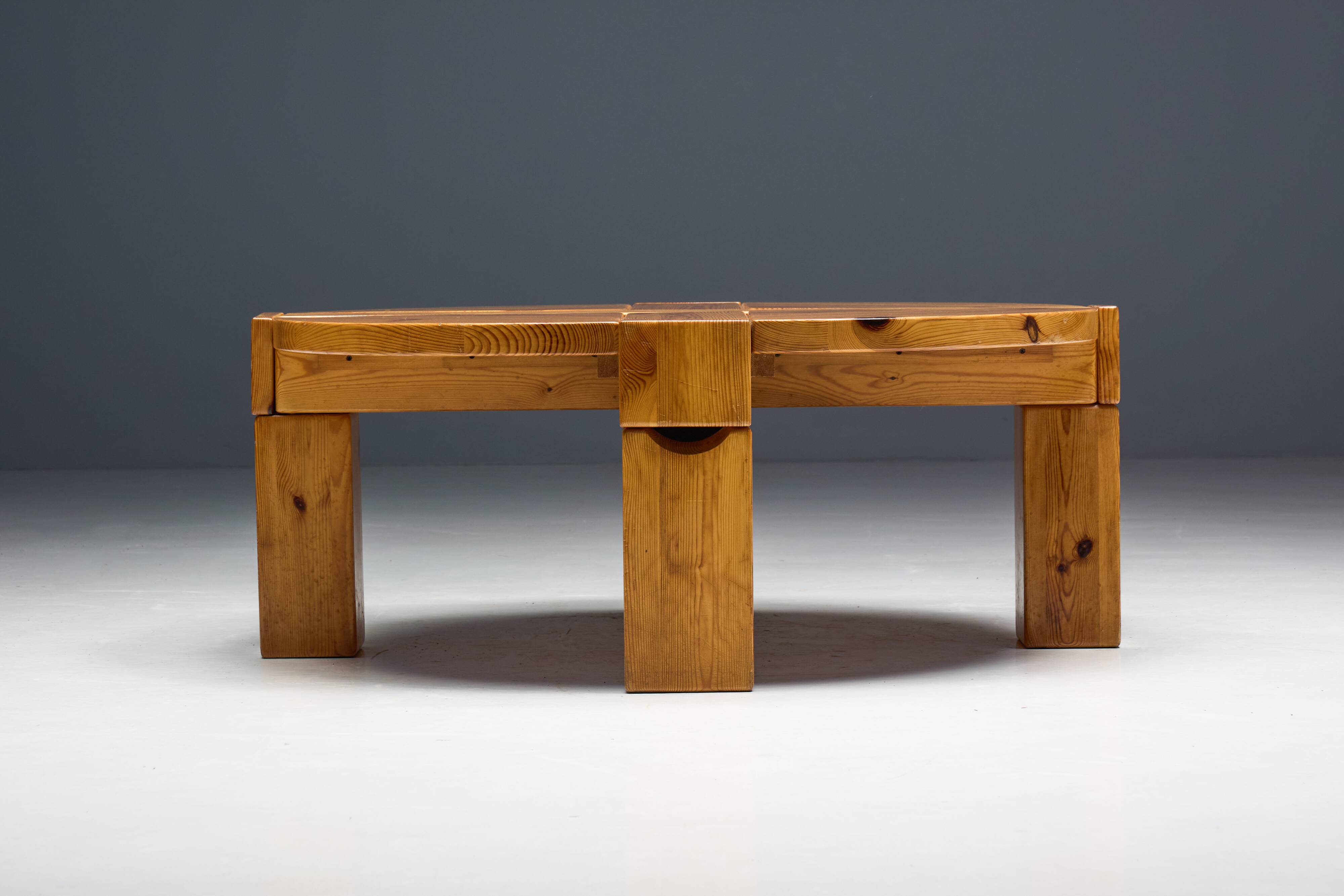 Brutalist Pine Wood Coffee Table, Sweden, 1970s