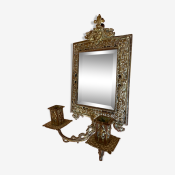 Miroir chandelier en laiton repoussé de forme rectangulaire