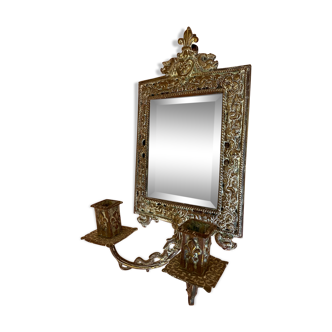 Mirror chandelier in brass applied in rectangular shape