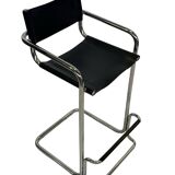 Tabouret de bar vintage en cuir noir et chrome, Italie
