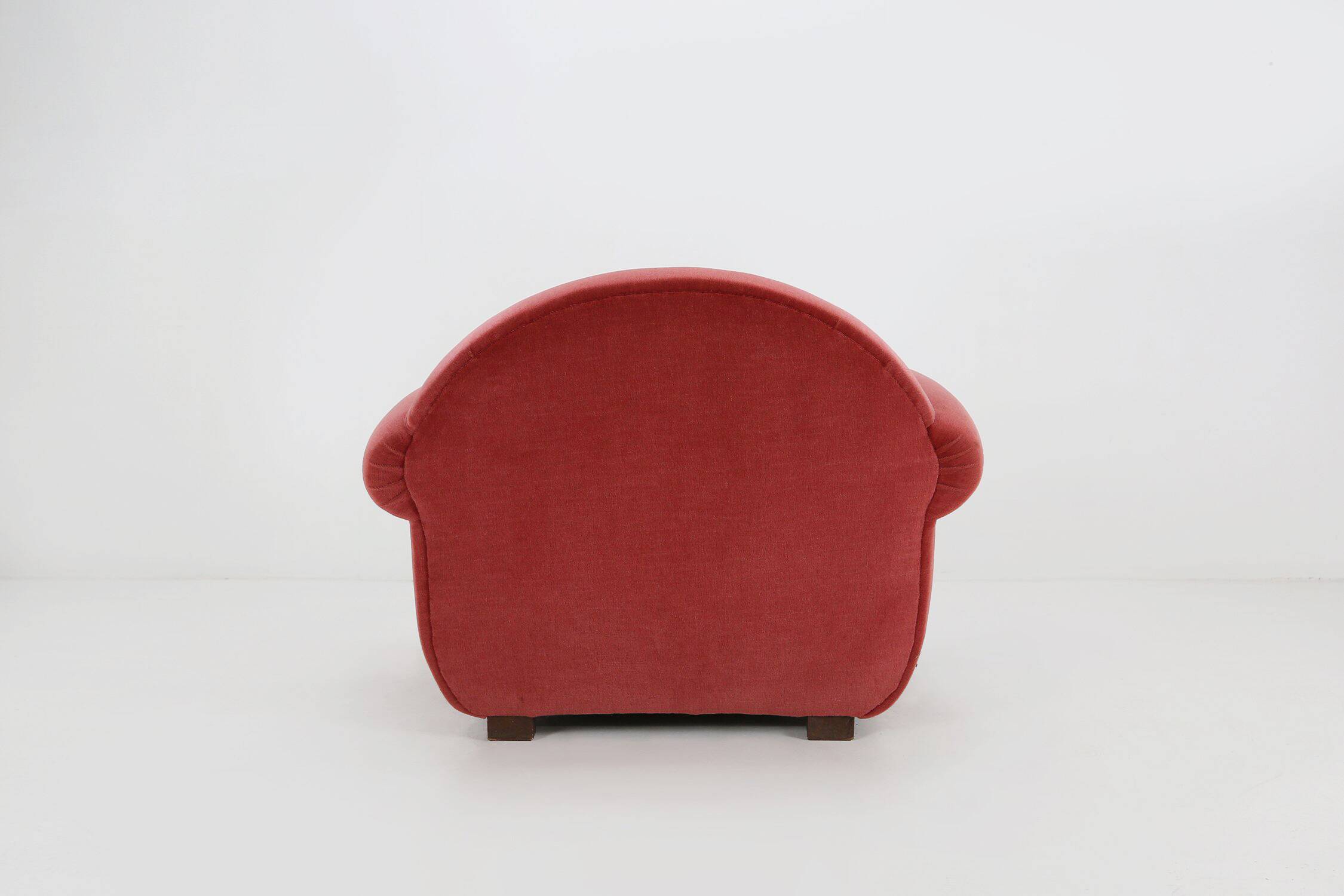 Set of 3 French Art Deco Red velvet Upholstered Armchairs, 1930s