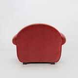Set of 3 French Art Deco Red velvet Upholstered Armchairs, 1930s