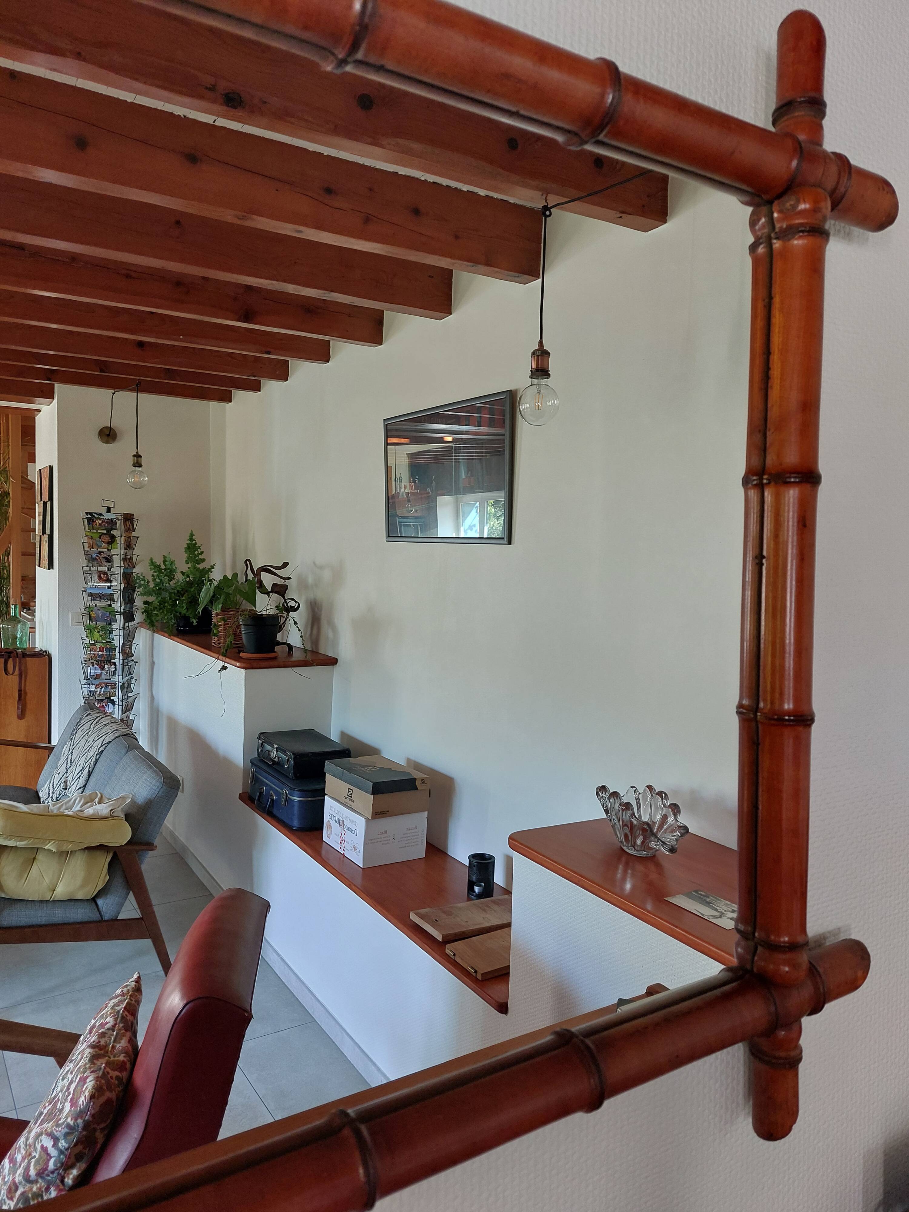 large mirror, bamboo, vintage