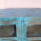 Old display case in Burmese teak with original blue patina