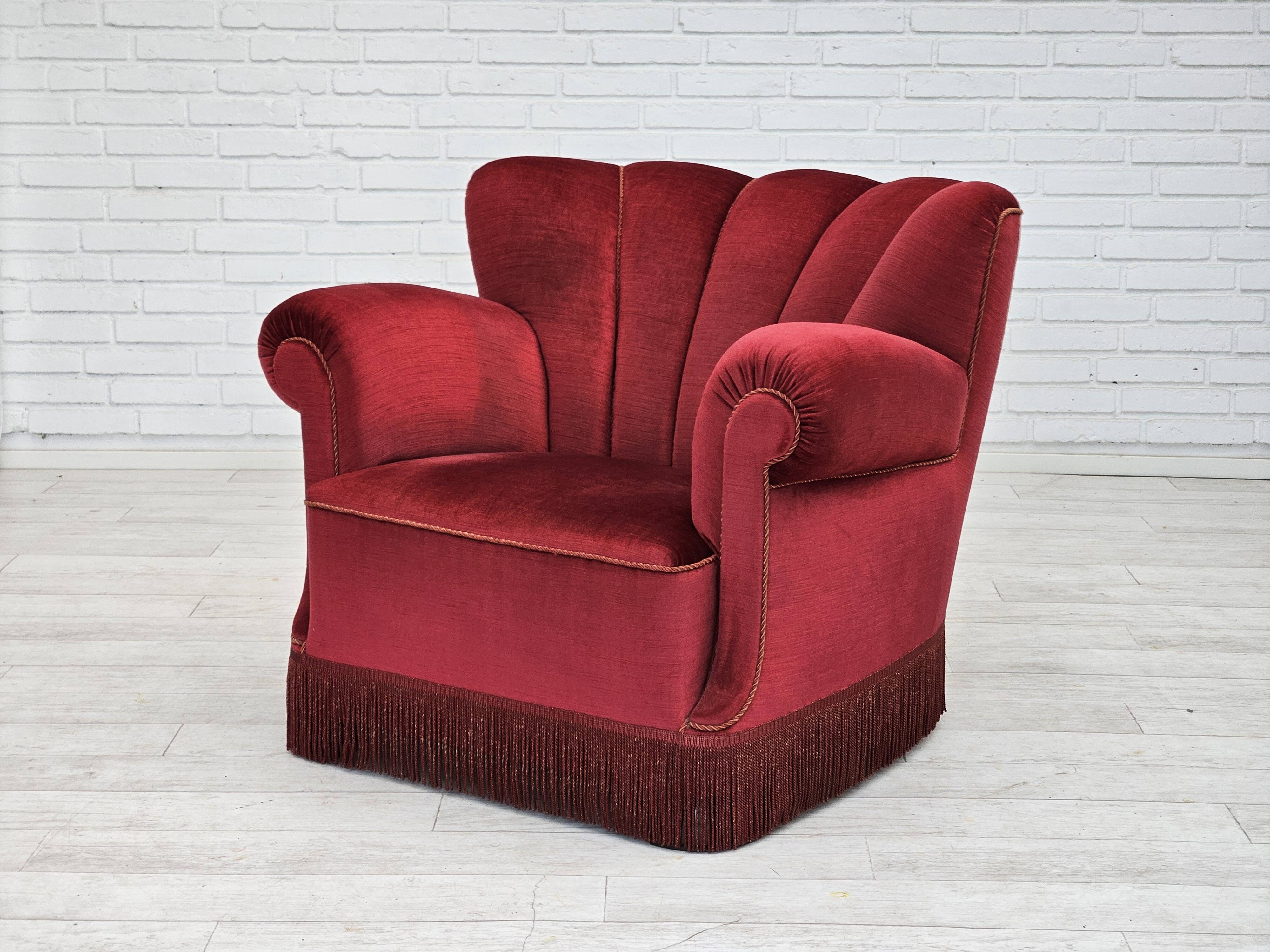 1960s, Danish relax armchair, original condition, red furniture velour.