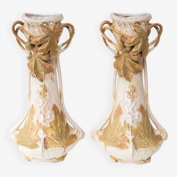 Paire de grands vases Royal Dux Bohemia art nouveau c. 1900