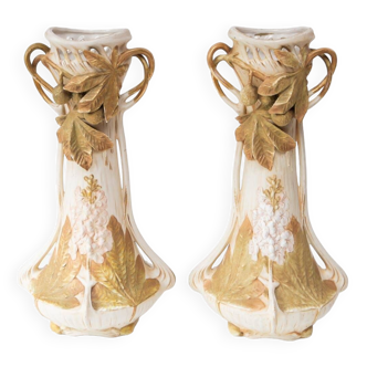 Paire de grands vases Royal Dux Bohemia art nouveau c. 1900