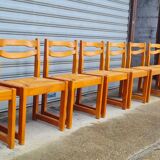 Set of 8 chairs in elm and straw by Maison Regain