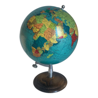 Vintage globe 1969 terrestrial wood Taride world map - 36cm