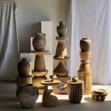 Stool, side table, end table in solid suar wood, spheres H50 D39.