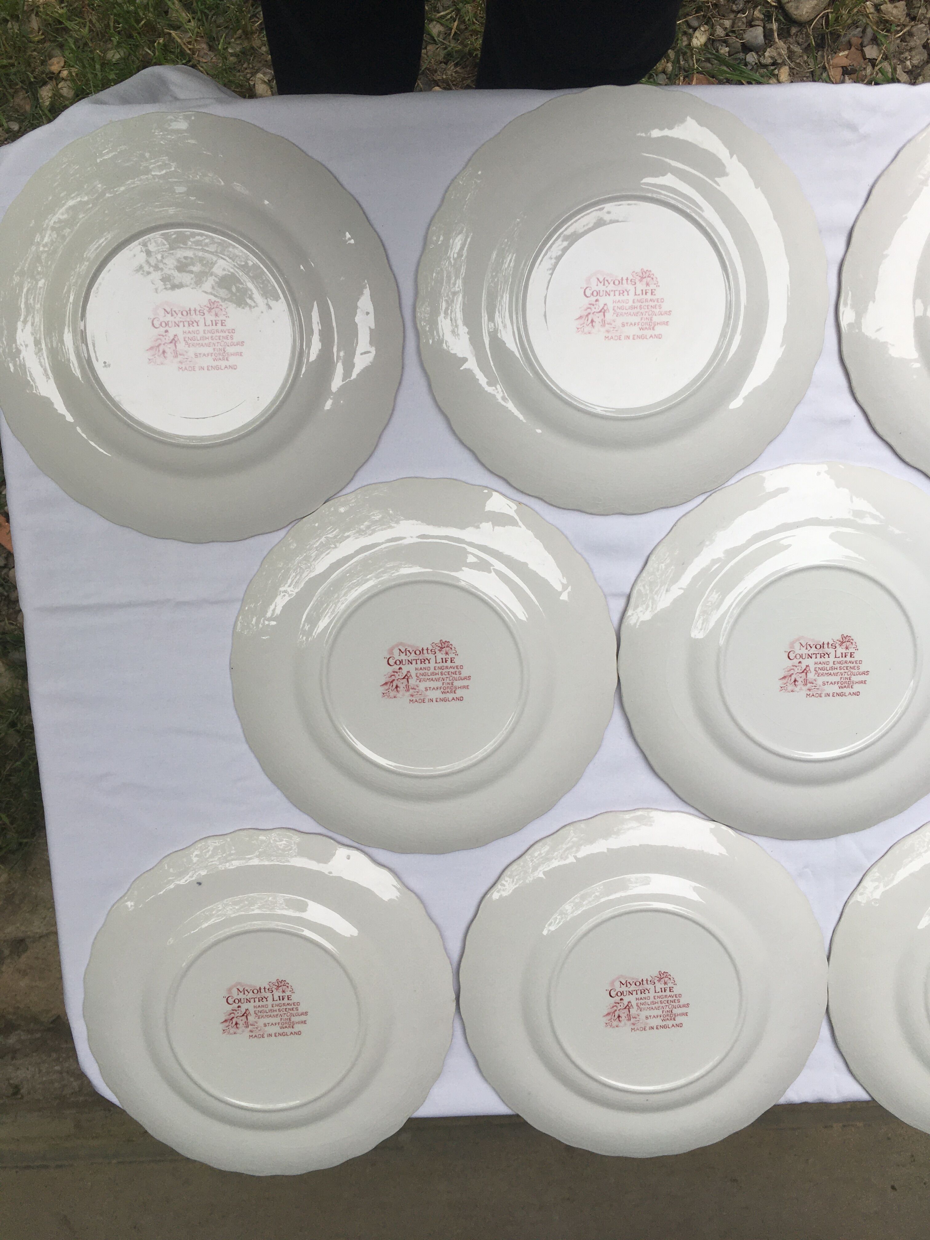 9 Myotts Country Life Staffordshire Ware dessert plates