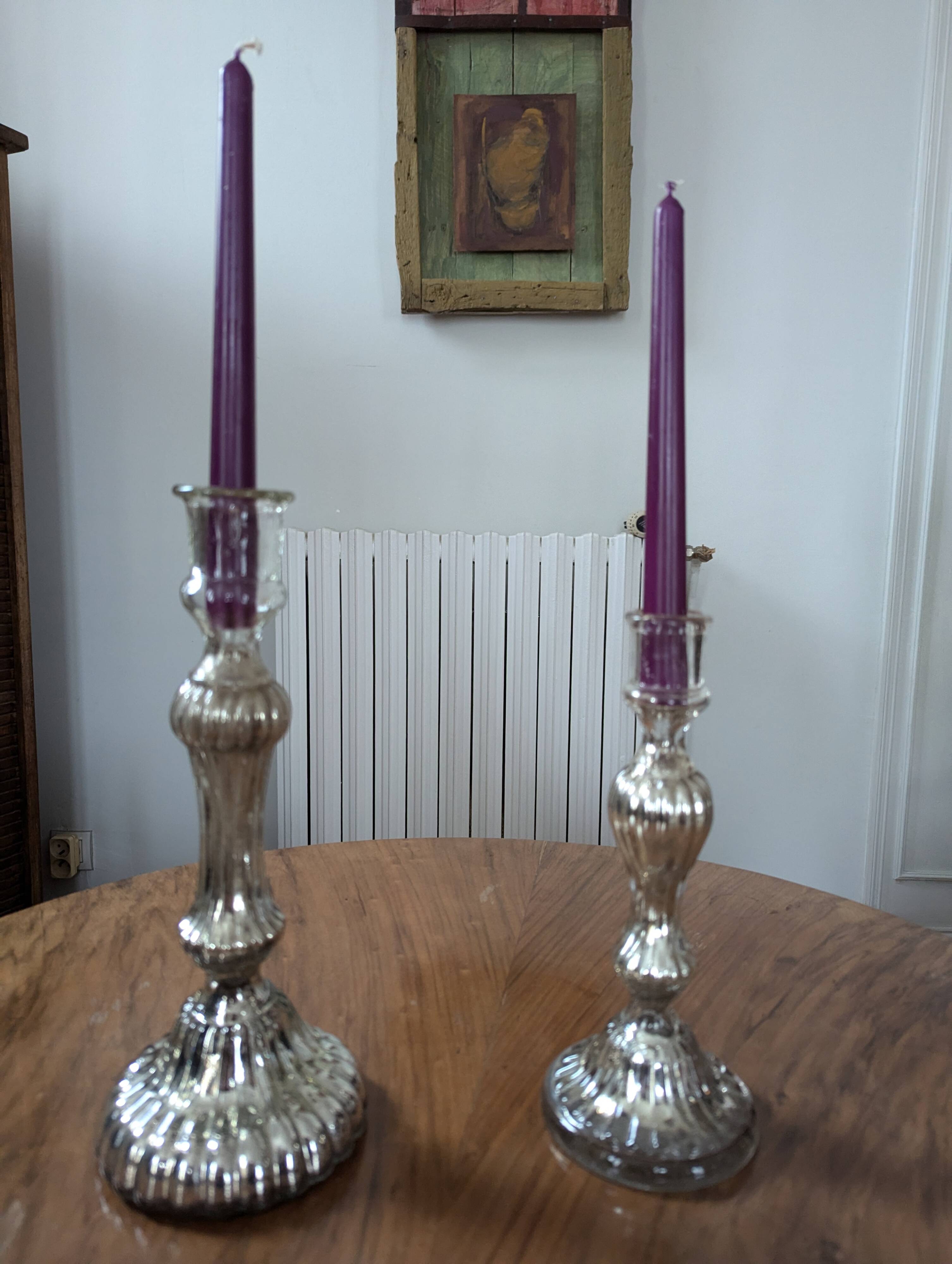 Eglomisé glass candle holders