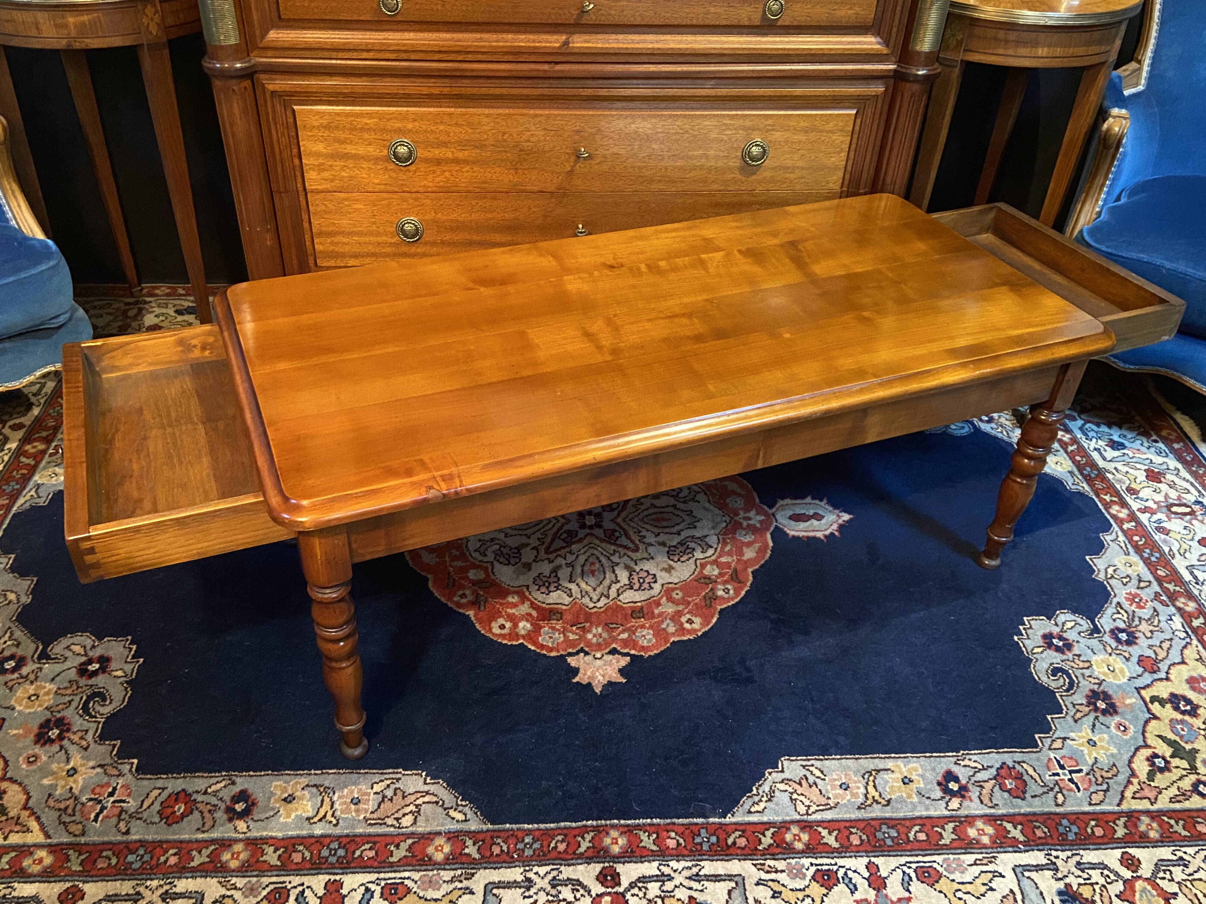 Solid cherry wood coffee table with 2 drawers