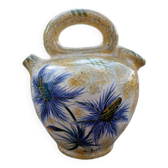 Ceramic jug with thistles, signed J.Yell 1950/60