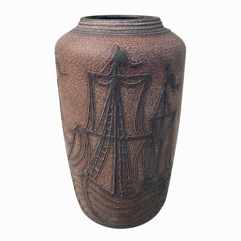 Mid Century Modern Ceramic Floor Vase – Vintage Maritime Ship Design –