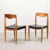 Niels Otto Moller Style Solid Teak Wood Dining Chairs with Leatherette 50s