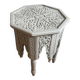 Oriental tea table or pedestal table forming a side table in solid carved and white lacquered wood